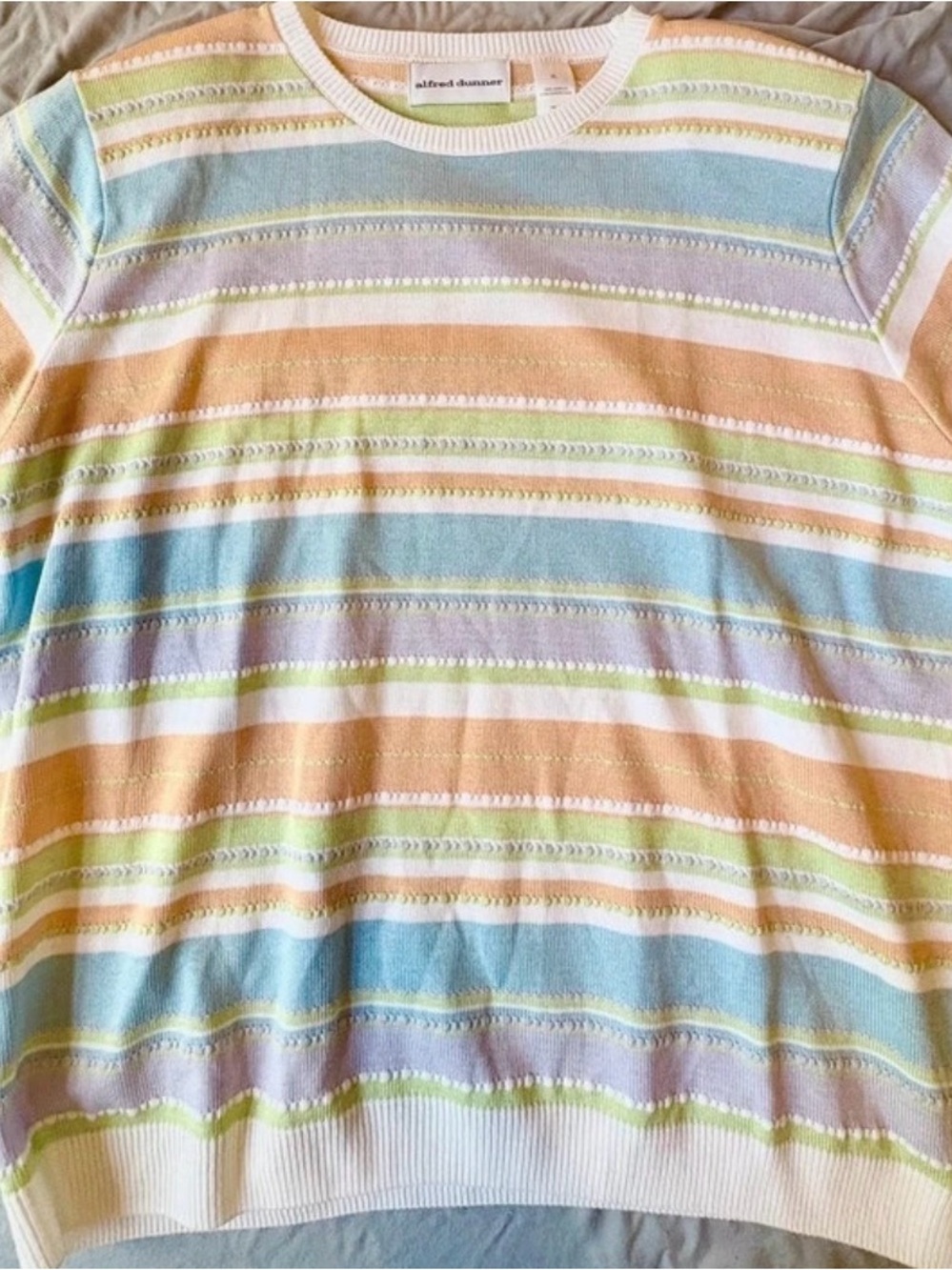 Alfred Dunner Pastel Striped Knit Top - Peach, Blue, Lavender, Mint, Cream
